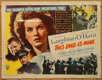 w020 THIS LAND IS MINE half-sheet movie poster '43 Charles Laughton, O'Hara