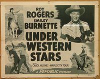 y482 UNDER WESTERN STARS half-sheet movie poster R48 Roy Rogers, Burnette