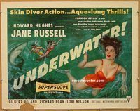 y483 UNDERWATER half-sheet movie poster '55 sexy scuba Jane Russell!