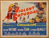 y490 VIOLENT SATURDAY half-sheet movie poster '55 Victor Mature, Fleischer
