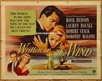 y517 WRITTEN ON THE WIND style B half-sheet movie poster '56 Hudson, Bacall