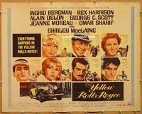 y521 YELLOW ROLLS-ROYCE half-sheet movie poster '65 Ingrid Bergman, Delon
