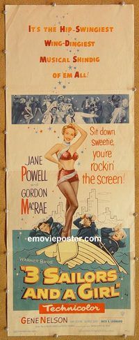 w527 THREE SAILORS & A GIRL insert movie poster '54 Jane Powell