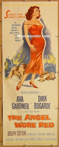 w065 ANGEL WORE RED insert movie poster '60 Ava Gardner, Bogarde