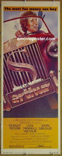 w071 ARTHUR insert movie poster '81 Dudley Moore, Minnelli, Gielgud