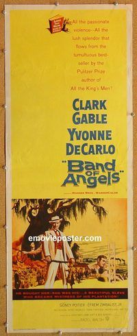 w079 BAND OF ANGELS insert movie poster '57 Clark Gable, De Carlo
