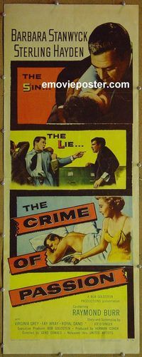 w142 CRIME OF PASSION insert movie poster '57 Barbara Stanwyck