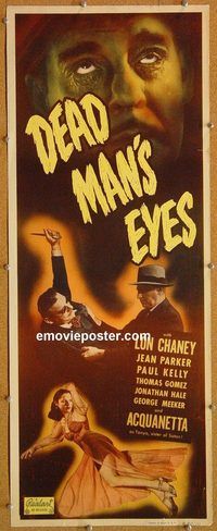 w157 DEAD MAN'S EYES insert movie poster R50 Lon Chaney Jr, Parker