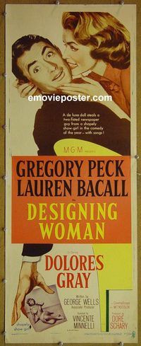 w163 DESIGNING WOMAN insert movie poster '57 Greg Peck, Lauren Bacall