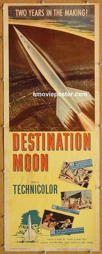 w165 DESTINATION MOON insert movie poster '50 Robert A. Heinlein