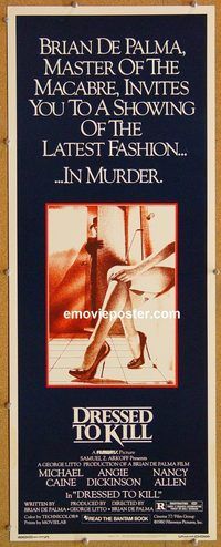 w175 DRESSED TO KILL insert movie poster '80 Caine, De Palma