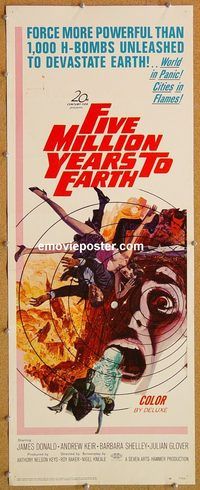 w197 FIVE MILLION YEARS TO EARTH insert movie poster '67 Roy Baker