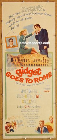 w225 GIDGET GOES TO ROME insert movie poster '63 Darren, Cindy Carol