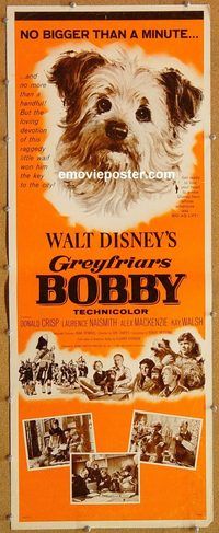 w235 GREYFRIARS BOBBY insert movie poster '61 Disney dog!