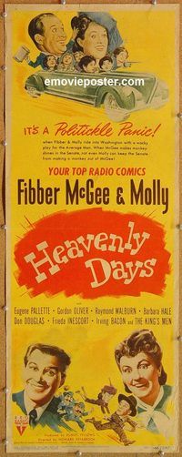 w245 HEAVENLY DAYS insert movie poster '44 Fibber McGee & Molly!
