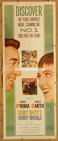 w252 HEY BOY, HEY GIRL insert movie poster '59 Prima, Smith