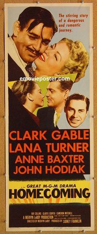 w261 HOMECOMING insert movie poster '48 Clark Gable, Lana Turner
