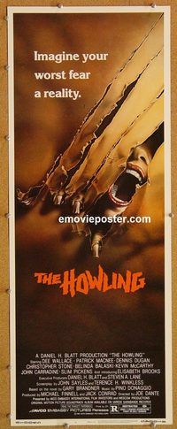 w272 HOWLING insert movie poster '81 Dante, cool werewolf image!