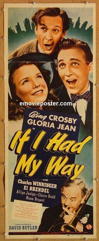 w273 IF I HAD MY WAY insert movie poster '40 Bing Crosby, Gloria Jean