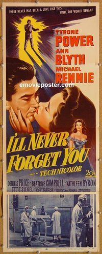 w275 I'LL NEVER FORGET YOU insert movie poster '51 Tyrone Power