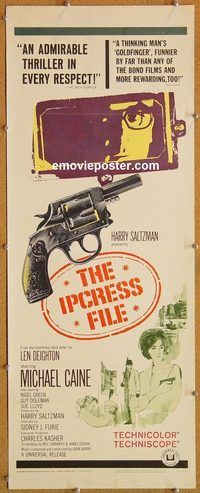 w283 IPCRESS FILE insert movie poster '65 Michael Caine as a spy!