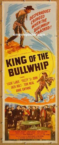 w294 KING OF THE BULLWHIP insert movie poster '50 Lash La Rue