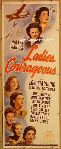 w299 LADIES COURAGEOUS insert movie poster '44 Young, Diana Barrymore