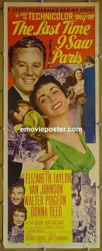 w306 LAST TIME I SAW PARIS insert movie poster '54 Liz Taylor