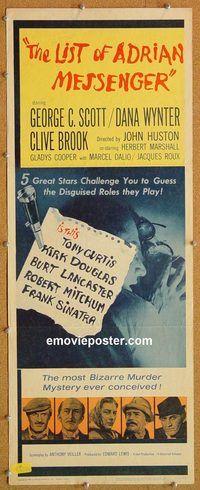 w312 LIST OF ADRIAN MESSENGER insert movie poster '63 John Huston