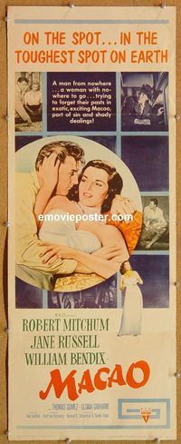 w327 MACAO insert movie poster '52 Robert Mitchum, Jane Russell