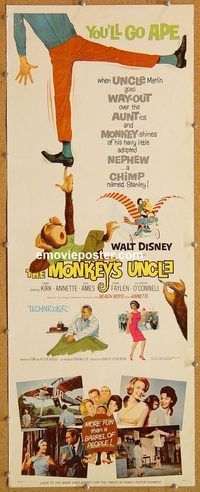 w355 MONKEY'S UNCLE insert movie poster '65 Annette Funnicello