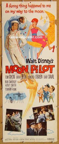 w358 MOON PILOT insert movie poster '62 Walt Disney, Tom Tryon, Keith