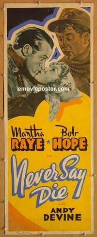 w373 NEVER SAY DIE Other company insert movie poster '39 Bob Hope