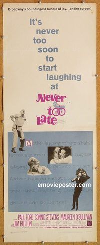 w375 NEVER TOO LATE insert movie poster '65 Paul Ford, Stevens