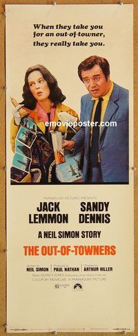 w391 OUT-OF-TOWNERS insert movie poster '70 Jack Lemmon, Dennis