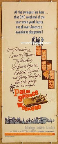 w394 PALM SPRINGS WEEKEND insert movie poster '63 Troy Donahue