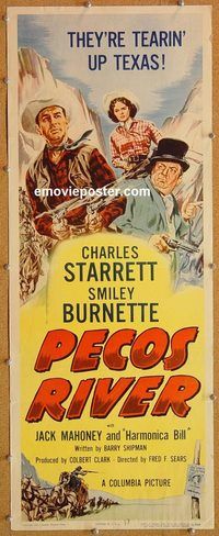 w400 PECOS RIVER insert movie poster '51 Charles Starrett, Burnette