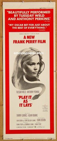 w408 PLAY IT AS IT LAYS insert movie poster '72 Tuesday Weld, Perkins