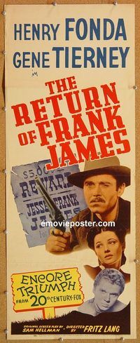 w436 RETURN OF FRANK JAMES insert movie poster R45 Henry Fonda