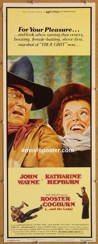 w445 ROOSTER COGBURN insert movie poster '75 John Wayne, Kate Hepburn