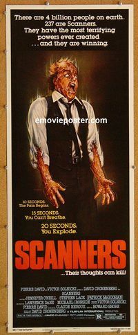 w452 SCANNERS insert movie poster '81 David Cronenberg, wild sci-fi!