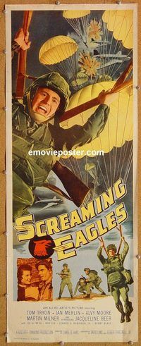w454 SCREAMING EAGLES insert movie poster '56 Tom Tryon, Airborne!