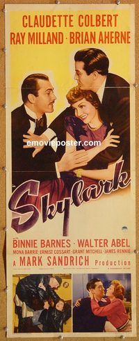 w471 SKYLARK insert movie poster '41 Claudette Colbert, Ray Milland
