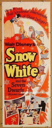 w476 SNOW WHITE & THE SEVEN DWARFS insert movie poster R58 Disney
