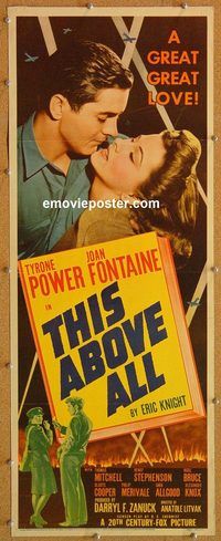 w523 THIS ABOVE ALL insert movie poster '42 Tyrone Power, Fontaine