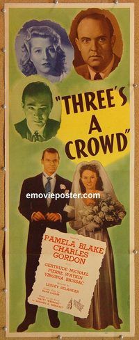 w529 THREE'S A CROWD insert movie poster '45 Selander, crime mystery!