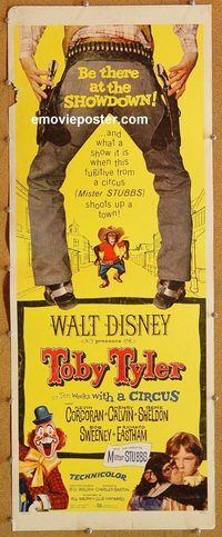 w533 TOBY TYLER insert movie poster '60 Walt Disney, circus clown!