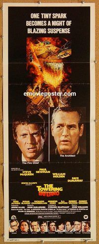 w537 TOWERING INFERNO insert movie poster '74 Steve McQueen, Newman