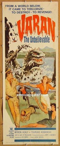 w561 VARAN THE UNBELIEVABLE insert movie poster '62 dinosaurs!