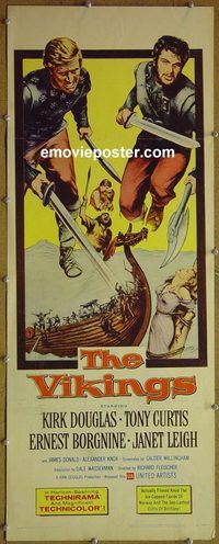 w564 VIKINGS insert movie poster '58 Kirk Douglas, Tony Curtis